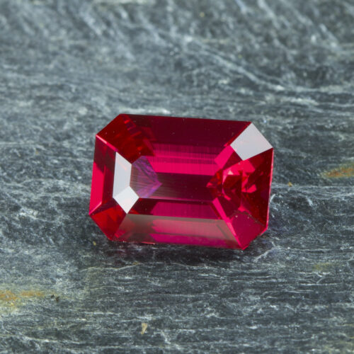 Emerald Cut · Flame Fusion Ruby · Faceted Stone · 3.25 ct · Ruby Red